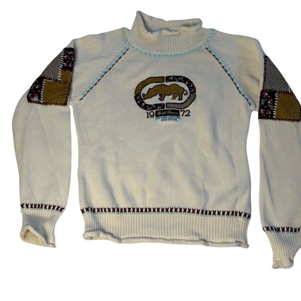 Vintage Eckored Ramie Cotton Embroidered Knit Heavyweight Sweater‎ Kids XL EUC